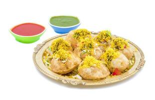 Indisch pittig chaat item sev puri foto