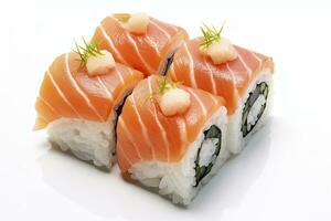 ai gegenereerd sushi geïsoleerd Aan wit achtergrond. ai gegenereerd foto