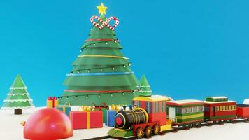 3d artwork ,kerstmis boom decoratie met licht, glas bal en rood ornamenten Aan achtergrond bokeh van kant flikkeren licht bollen slingers voor familie winter vakantie. 8k resolutie foto