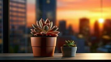 ai gegenereerd bloem pot Aan een kantoor bureau, sappig cactus vaas, generatief ai foto