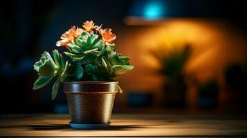 ai gegenereerd bloem pot Aan een kantoor bureau, sappig cactus vaas, generatief ai foto