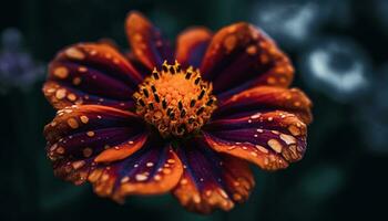 ai gegenereerd levendig gekleurde bloem bloemblaadjes glinsteren met dauw in de ochtend- gegenereerd door ai foto