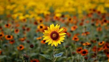 ai gegenereerd geel zonnebloem in een weide, levendig bloemblaadjes, schoonheid in natuur gegenereerd door ai foto