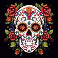 ai gegenereerd Mexicaans rozen schedel. Mexicaans rozen schedel. dia de los Muertos sjoeger kleurrijk hoofd. ai gegenereerd foto