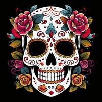 ai gegenereerd Mexicaans rozen schedel. Mexicaans rozen schedel. dia de los Muertos sjoeger kleurrijk hoofd. ai gegenereerd foto