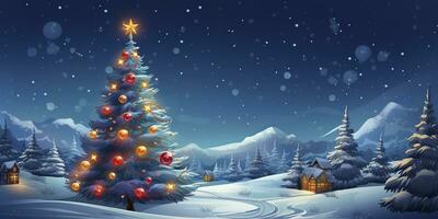 ai gegenereerd huis met Kerstmis boom in winter voor vrolijk Kerstmis en gelukkig nieuw jaar. ai gegenereerd foto