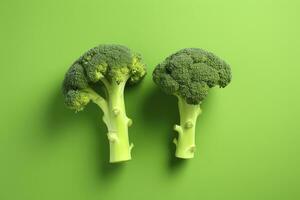 ai gegenereerd twee broccoli stukken geregeld Aan achtergrond. ai gegenereerd foto