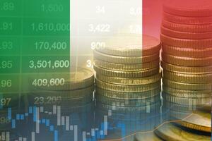 voorraad markt investering handel financieel, munt en Italië vlag , financiën bedrijf neiging gegevens achtergrond. foto