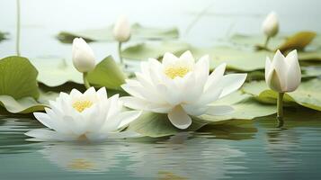 ai gegenereerd wit lotus bloem in water. ai gegenereerd foto