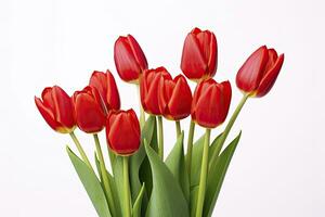 ai gegenereerd rood tulpen geïsoleerd Aan wit achtergrond. ai gegenereerd foto