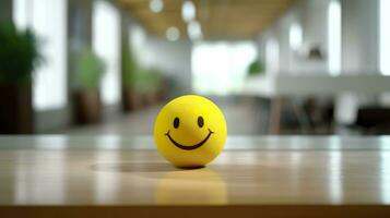 ai gegenereerd een geel glimlachen bal kan promoten een positief werk omgeving. generatief ai foto