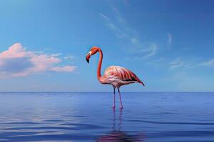 ai gegenereerd roze flamingo in de water. ai gegenereerd foto