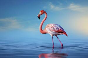 ai gegenereerd roze flamingo in de water. ai gegenereerd foto