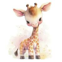 ai gegenereerd waterverf baby giraffe. ai gegenereerd foto