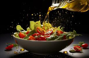 ai gegenereerd Gezondheid voordelen van gezond salade, in de stijl van nauwkeurig detaillering, glad en glimmend. ai gegenereerd foto