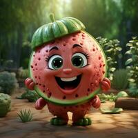 ai gegenereerd 3d realistisch tekenfilm schattig watermeloen fruit foto