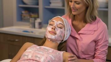 ai gegenereerd vrouw genieten van een dag Bij de schoonheid salon. generatief ai foto