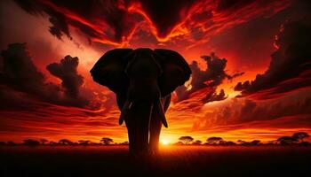 ai gegenereerd de silhouet van een olifant staand hoog tegen de Afrikaanse zonsondergang. generatief ai foto