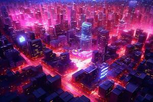ai gegenereerd futuristische cyber stad achtergrond foto