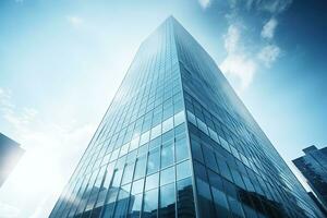 ai gegenereerd laag hoek stad gebouw, hoog toren gebouw, met veel glas foto