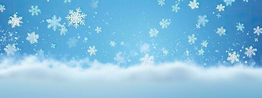vallend sneeuwvlokken en ijs vlokken Aan een licht blauw winter backdrop foto