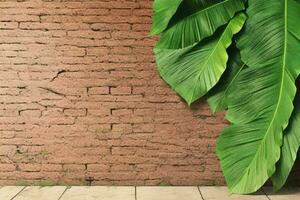 ai gegenereerd leeg muur achtergrond met tropisch bladeren. pro foto