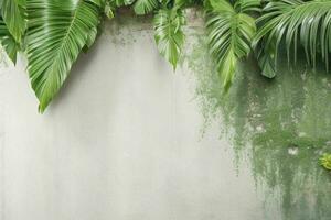 ai gegenereerd leeg muur achtergrond met tropisch bladeren. pro foto
