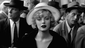 ai gegenereerd een tafereel van een 1950's stijl zwart en wit film foto