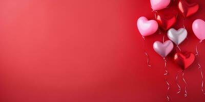 ai gegenereerd Valentijnsdag dag achtergrond met rood harten. 3d renderen generatief ai foto