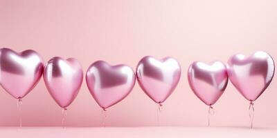 ai gegenereerd roze hart vormig ballonnen Aan roze achtergrond. 3d weergave. Valentijnsdag dag generatief ai foto