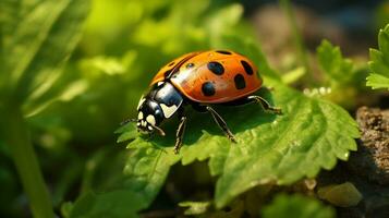 ai gegenereerd lieveheersbeestje Aan blad foto