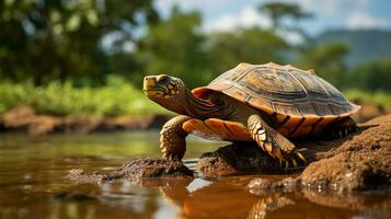 ai gegenereerd schildpad in de veld- foto