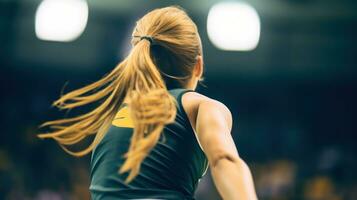 ai gegenereerd een vrouw atleet wie demonstreert sterkte en bepaling Aan de veld. generatief ai foto