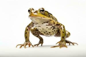 ai gegenereerd bruin rana wit fauna macro pad geïsoleerd groen kikker nat amfibie klein dier schoonheid foto