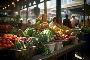 ai gegenereerd groenten uitverkoop op te slaan biologisch markt groen winkel vers fruit rood voedsel gezond tomaat foto