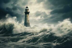 ai gegenereerd zee storm tij weer orkaan lucht natuur licht macht atlantic dramatisch water foto