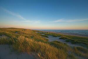 duinen in de avond licht Bij de Deens west kust foto