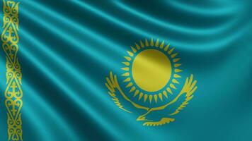 geven van de Kazachstan vlag fladdert in de wind detailopname, de nationaal vlag foto