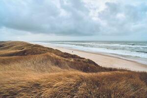bewolkt dag Bij de strand in Denemarken foto