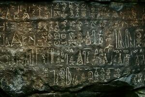 ai gegenereerd runen- steen structuur achtergrond. oude en mysterieus runen- gravures. norse en mystiek achtergrond. foto