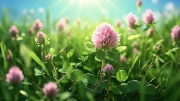 ai gegenereerd levendig bloesems in een zonovergoten tuin, omringd door weelderig gebladerte foto