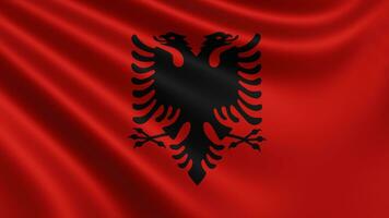 geven van de Albanees vlag fladdert in de wind detailopname, de nationaal vlag van foto