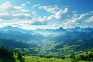 ai gegenereerd groen bergen in mooi landschap berg foto