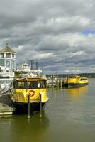 Alexandrië, va, Verenigde Staten van Amerika 2023. geel potomac kruiser boten moerde Bij de oud stad- waterkant in Alexandrië va foto