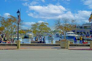 annapolis, md, Verenigde Staten van Amerika 2023. mensen Bij de waterkant dok Oppervlakte in annapolis md foto