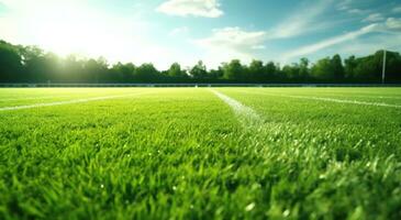 ai gegenereerd de gras maakt een perfect gras veld- Amerikaans voetbal veld- foto