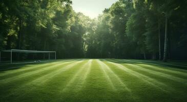 ai gegenereerd voetbal veld- in de buurt de bomen, foto