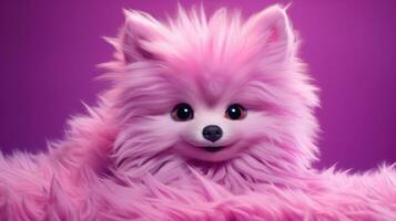 ai gegenereerd een roze harig hond dat looks heel sluw, foto