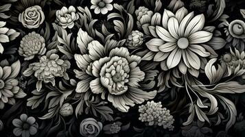 ai gegenereerd abstract bloemen patroon in zwart en wit kleuren. gotisch esthetisch foto