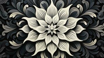 ai gegenereerd abstract bloemen patroon in zwart en wit kleuren. gotisch esthetisch foto